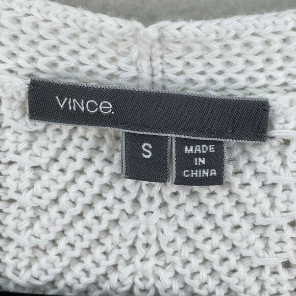 Vince Womens Small Ribbed Knit Directional V Neck Cotton Pullover Sweater White - Picture 5 of 12